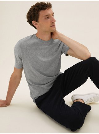 Tričko ke krku z čisté bavlny Marks & Spencer šedá