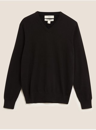 Čistě bavlněný svetr s výstřihem do V Marks & Spencer černá