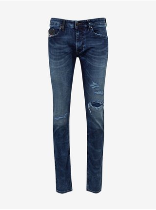 Tmavě modré pánské slim fit džíny s potrhaným efektem Diesel Thavar