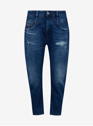 Modré dámské zkrácené mom fit džíny s potrhaným efektem Diesel Fayza