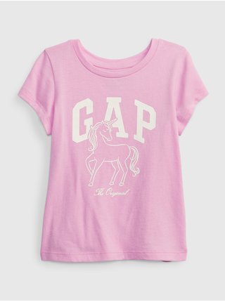 Ružové dievčenské tričko organic logo GAP jednorožec