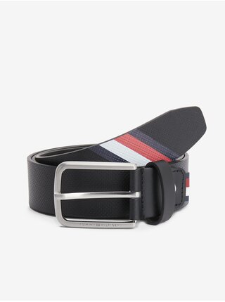 Tmavě modrý pánský kožený pásek Tommy Hilfiger