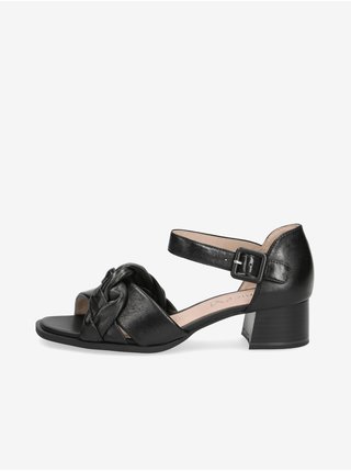 Čierne dámske kožené sandále na nízkom podpätku Caprice
