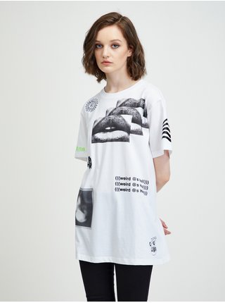 Bílé dámské prodloužené tričko s potiskem Diesel Daria