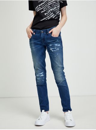 Modré dámské slim fit džíny s potrhaným efektem Diesel Grupee