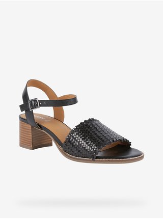 Čierne dámske kožené sandále na podpätku Geox Sozy