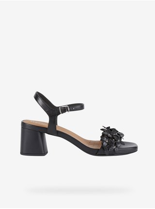 Černé dámské kožené sandály na podpatku Geox Genziana