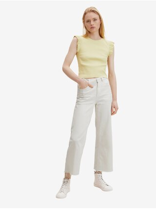 Světle žlutý dámský žebrovaný crop top Tom Tailor Denim