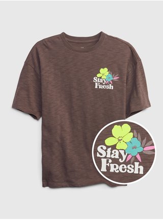 Hnědé klučičí tričko s potiskem Stay Fresh GAP