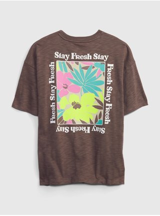 Hnedé chlapčenské tričko s potlačou  Stay Fresh GAP