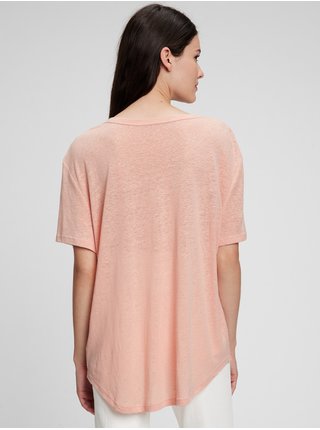 Růžové dámské lněné tričko s výstřihem do V GAP