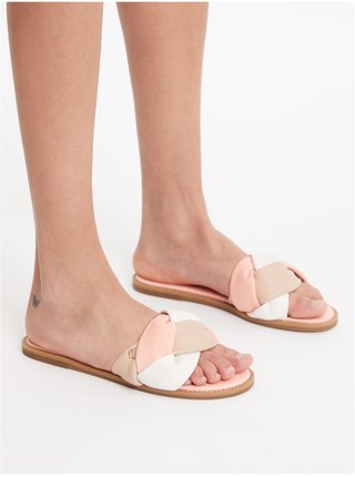 Bílo-růžové dámské kožené pantofle Tommy Hilfiger