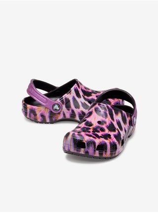 Fialové dievčenské papuče so zvieracím vzorom Crocs