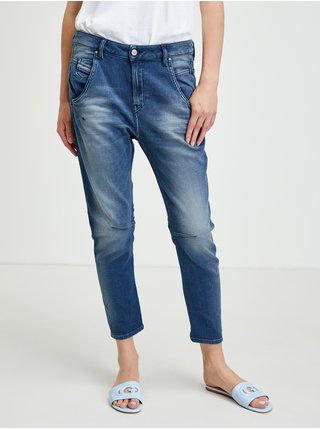 Modré dámské zkrácené mom fit džíny s vyšisovaným efektem Diesel Fayza