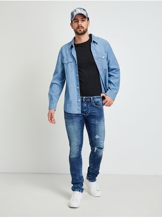 Modré pánske slim fit rifle s potrhaným efektom Diesel Thavar
