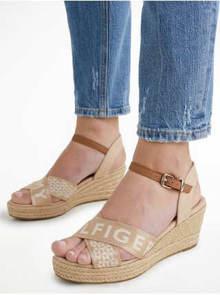 Béžové dámské sandály na klínku Tommy Hilfiger