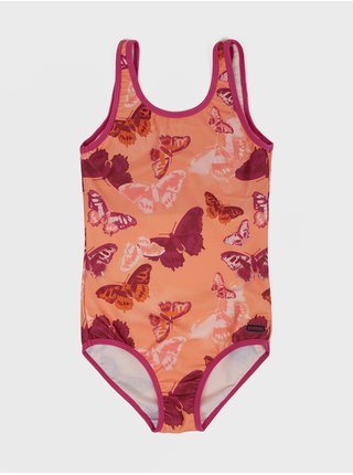 Růžovo-oranžové holčičí vzorované jednodílné plavky Reima
