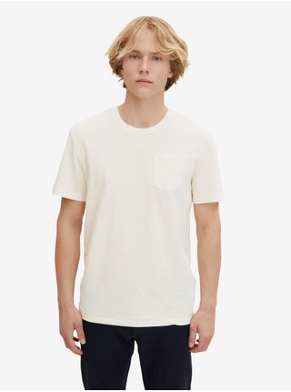 Krémové pánské žebrované tričko s kapsou Tom Tailor