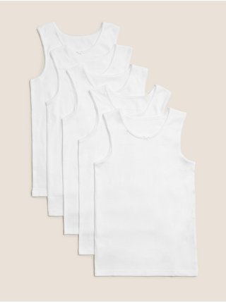 Bílá dětská tílka z čisté bavlny, 5 ks v balení (2–16 let) Marks & Spencer