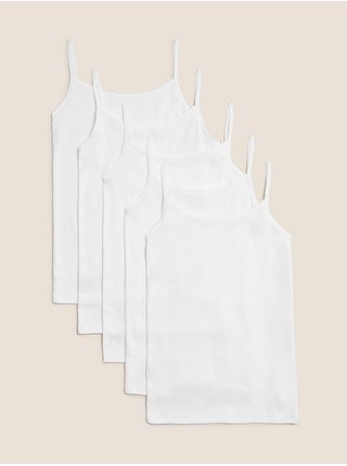 Biele detské košieľky z čistej bavlny, 5 ks v balení (2–16 rokov) Marks & Spencer