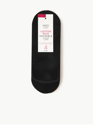Sada čtyř párů černých dámských nízkých ponožek Marks & Spencer Trainer liner
