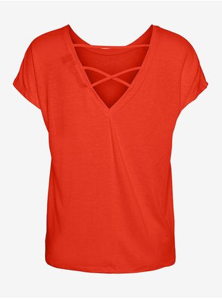 Oranžové žíhané tričko s výstřihem na zádech VERO MODA Ulja June