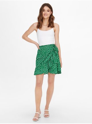 Zelená květovaná krátká zavinovací sukně ONLY Olivia