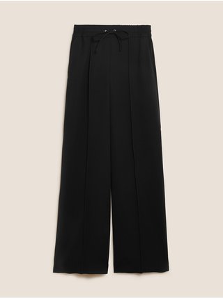 Krepové kalhoty se stahovací šňůrkou a širokými nohavicemi Marks & Spencer černá