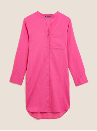 Dlouhá plážová košile z čisté bavlny Marks & Spencer růžová