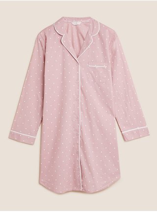Bodkovaná nočná košeľa z tkanej bavlny Marks & Spencer ružová