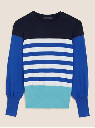 Měkký žebrovaný svetr s barevnými bloky Marks & Spencer modrá