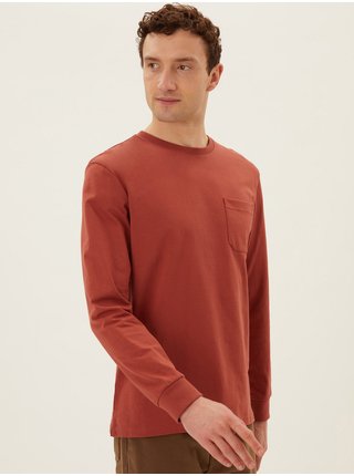 Tričko z čisté bavlny s dlouhými rukávy, ze silné látky Marks & Spencer oranžová