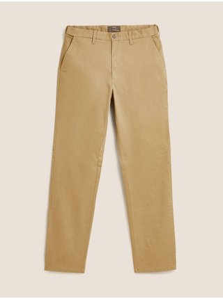 Strečové chino kalhoty pro velkou a vysokou postavu, normální střih Marks & Spencer béžová