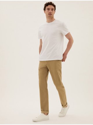 Strečové chino kalhoty pro velkou a vysokou postavu, normální střih Marks & Spencer béžová