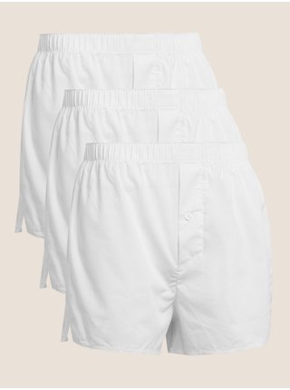 Sada tří kusů bílých tkaných bavlněných pánských trenýrek Marks & Spencer