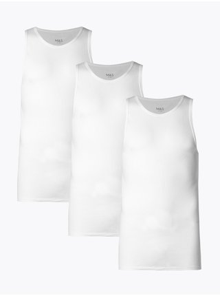 Tílka bez rukávů z čisté bavlny, 3 ks Marks & Spencer bílá