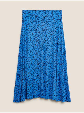 Žerzejová květovaná kolová midi sukně Marks & Spencer modrá