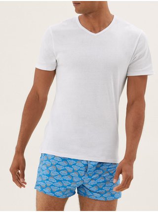 Tričková tílka z čisté bavlny s výstřihem do V, 3 ks Marks & Spencer bílá