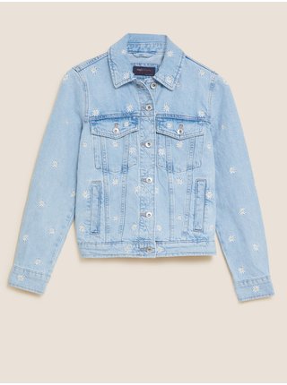 Květovaná džínová bunda Marks & Spencer modrá