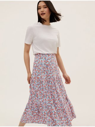 Naberaná midaxi sukňa s drobným kvetinovým vzorom Marks & Spencer viacfarebná