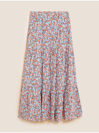 Naberaná midaxi sukňa s drobným kvetinovým vzorom Marks & Spencer viacfarebná