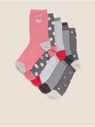 Bezešvé kotníkové ponožky, sada 5 párů Marks & Spencer růžová