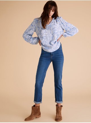 Modré dámské zkrácené straight fit džíny  Marks & Spencer 