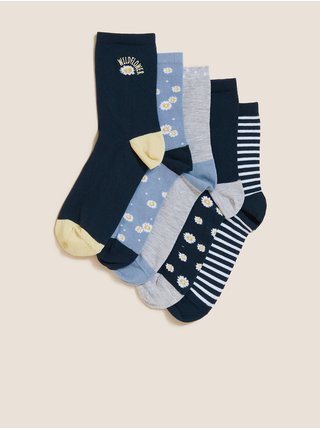 Kotníkové ponožky se sedmikráskami a vysokým podílem bavlny, 5 párů v balení Marks & Spencer námořnická modrá