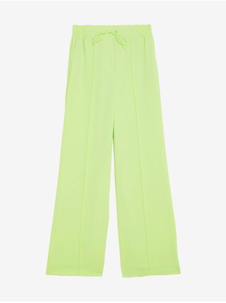 Keprové nohavice so sťahovacou šnúrkou a širokými nohavicami Marks & Spencer zelená