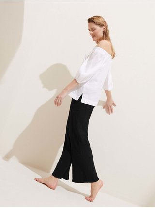 Kalhoty z čisté bavlny se širokými nohavicemi Marks & Spencer černá