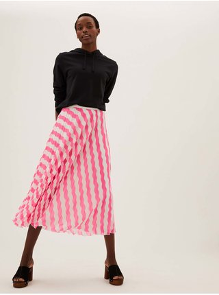 Plisovaná midaxi sukňa s prúžkami Marks & Spencer ružová