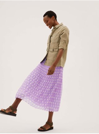 Plisovaná midaxi sukňa s bodkami Marks & Spencer fialová