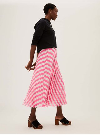 Plisovaná midaxi sukňa s prúžkami Marks & Spencer ružová