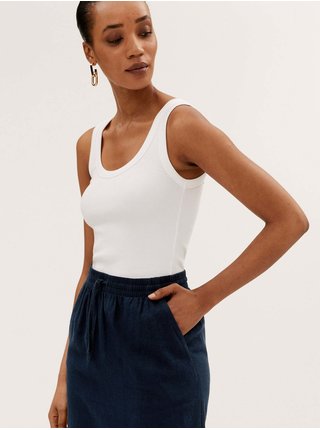 Midi sukně ze směsi lnu Marks & Spencer námořnická modrá